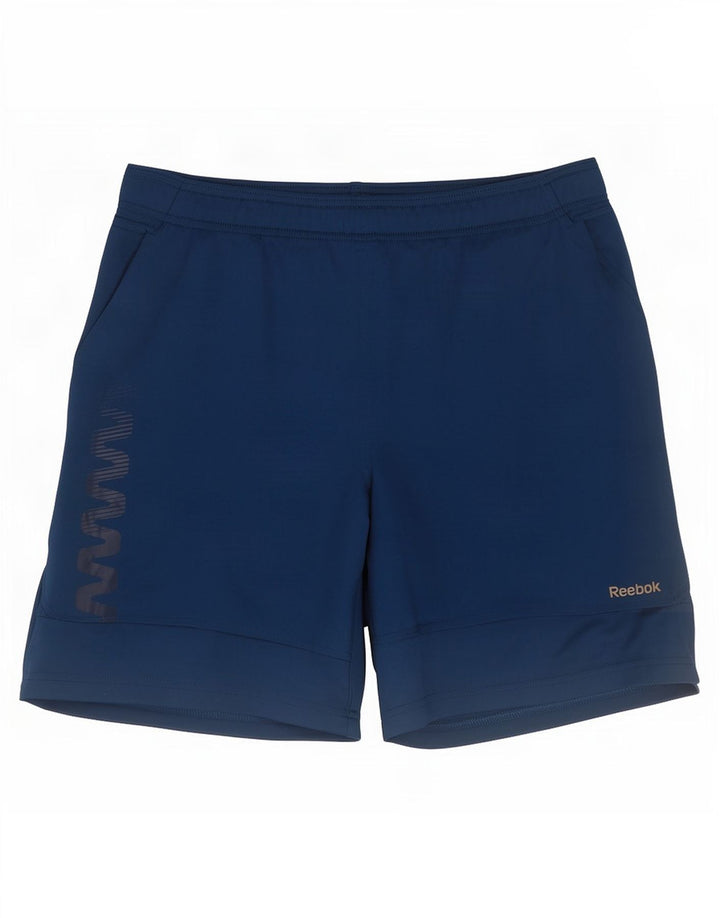 Pantaloncini sportivi grafici da uomo Reebok piccoli in poliestere blu navy