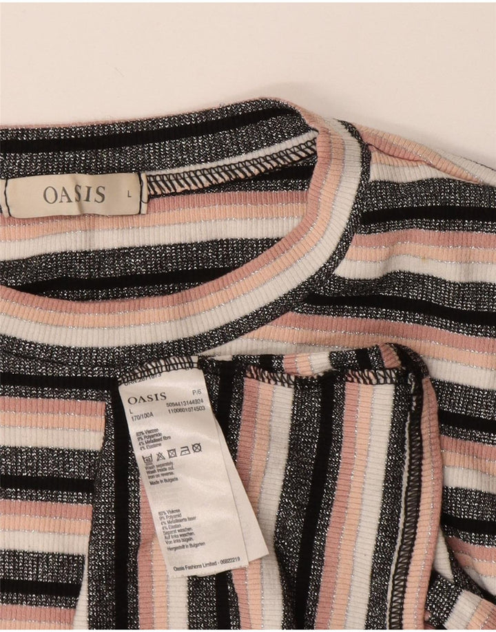 T-shirt corta da donna OASIS UK 14 grande viscosa a righe nere