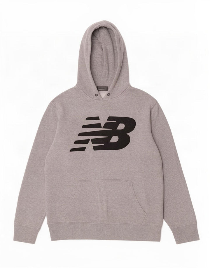 Maglione con cappuccio grafico da uomo New Balance in cotone grigio medio