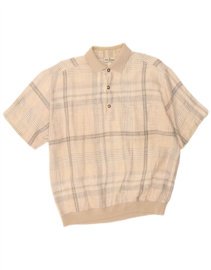 Malagrida Camicia pullover a maniche corte da uomo XL in cotone a quadri beige