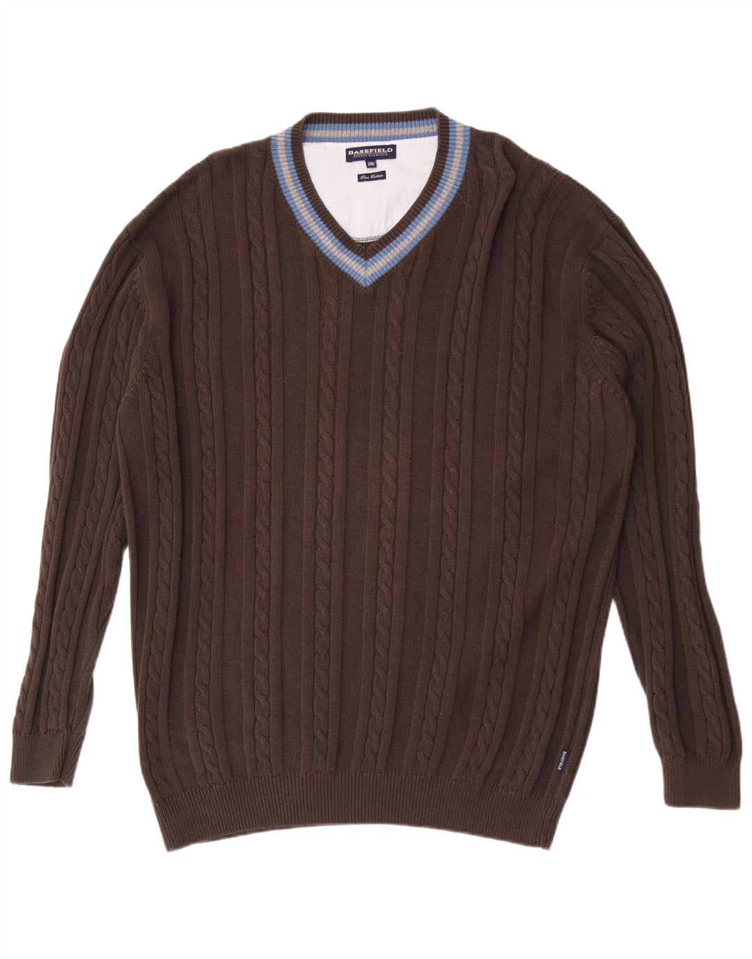 Maglione da uomo con scollo a V Basefield 2XL cotone a righe marrone