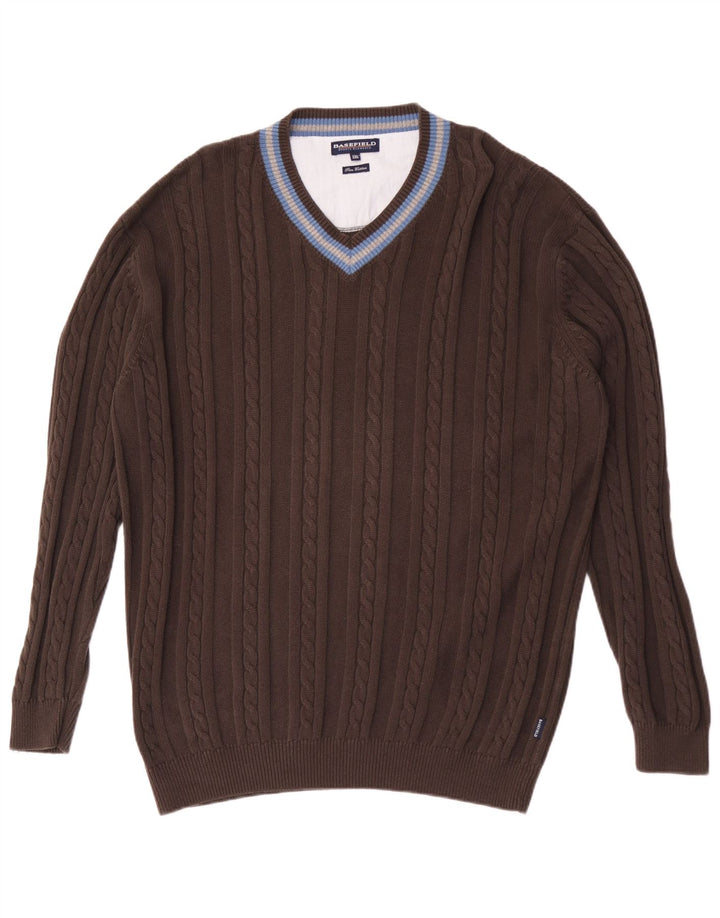 Maglione da uomo con scollo a V Basefield 2XL cotone a righe marrone