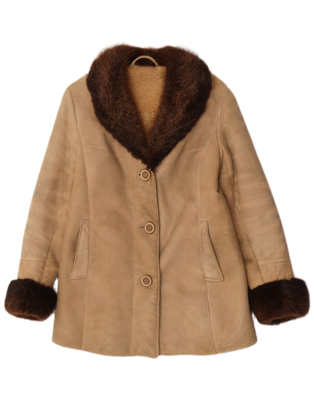 Cappotto in shearling vintage da donna UK 10 piccolo beige