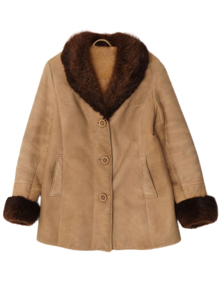 Cappotto in shearling vintage da donna UK 10 piccolo beige