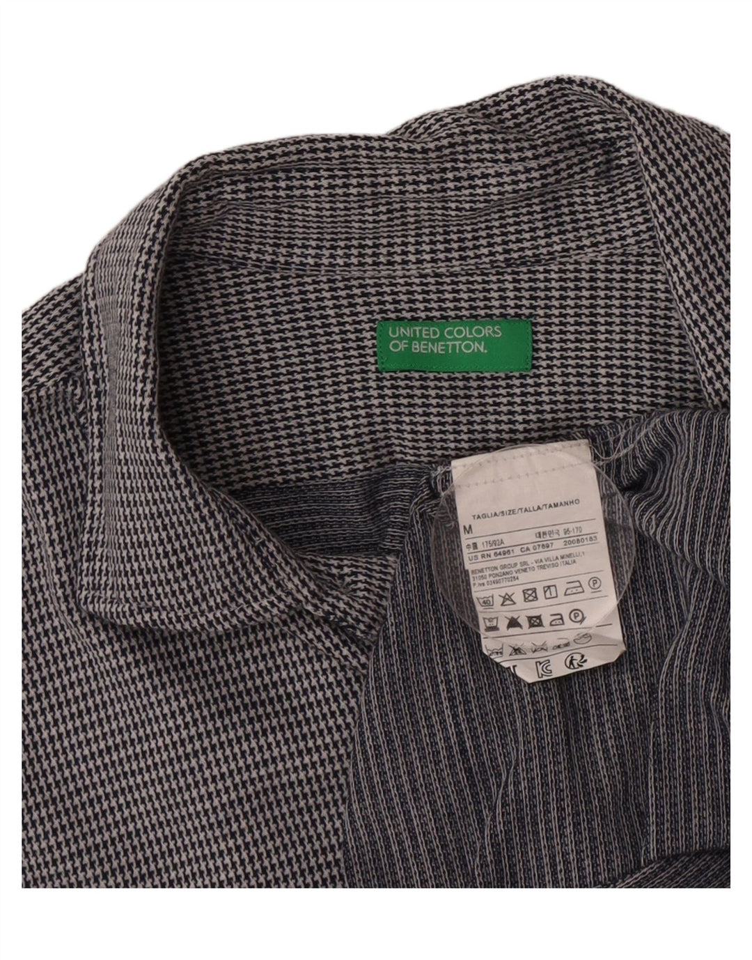Camicia Uomo Benetton Cotone Pied De Poule Grigio Medio