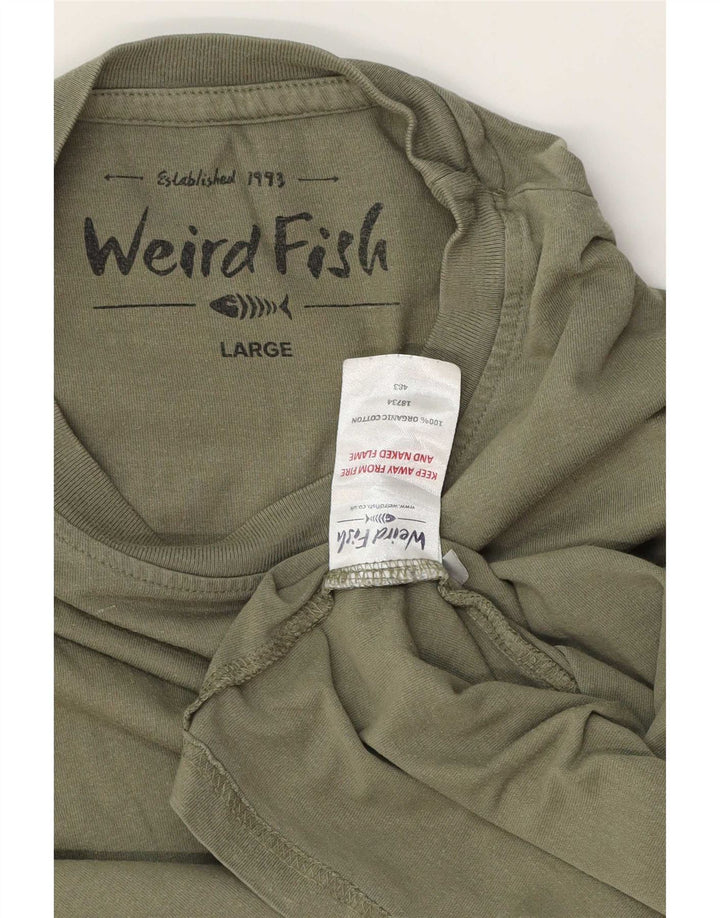 T-shirt grafica da uomo Weird Fish Top grande in cotone kaki