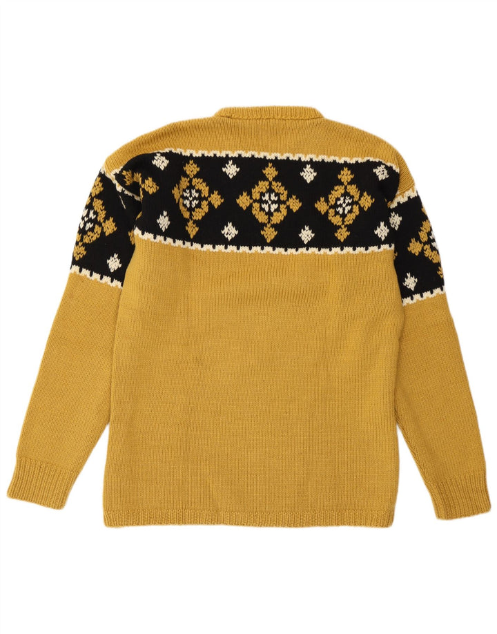 Maglione maglione girocollo vintage da uomo giallo medio Fair Isle
