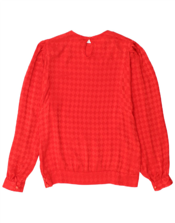 Top camicetta a maniche lunghe da donna vintage UK 12 rosso medio a rombi/diamante