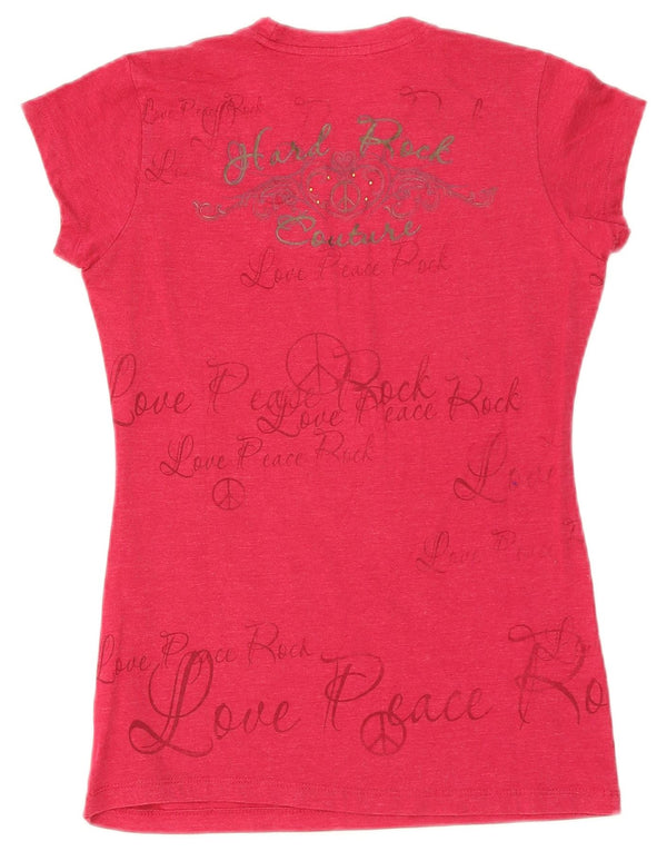 T-shirt grafica da donna Hard Rock Cafe UK 10 piccola in cotone rosso