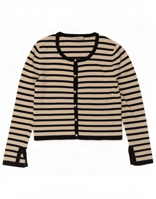 Maglione cardigan corto da donna Zara UK 14 Viscosa a righe bianche grandi