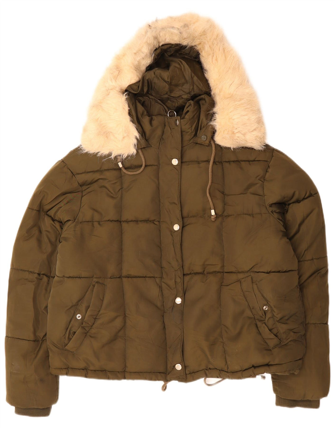 TOPSHOP Giacca imbottita oversize in sherpa corta da donna UK 12 medio cachi