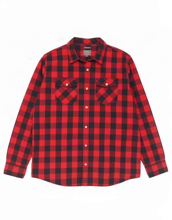 Fat Face Camicia da uomo in flanella dal taglio classico XL in cotone a quadretti nero