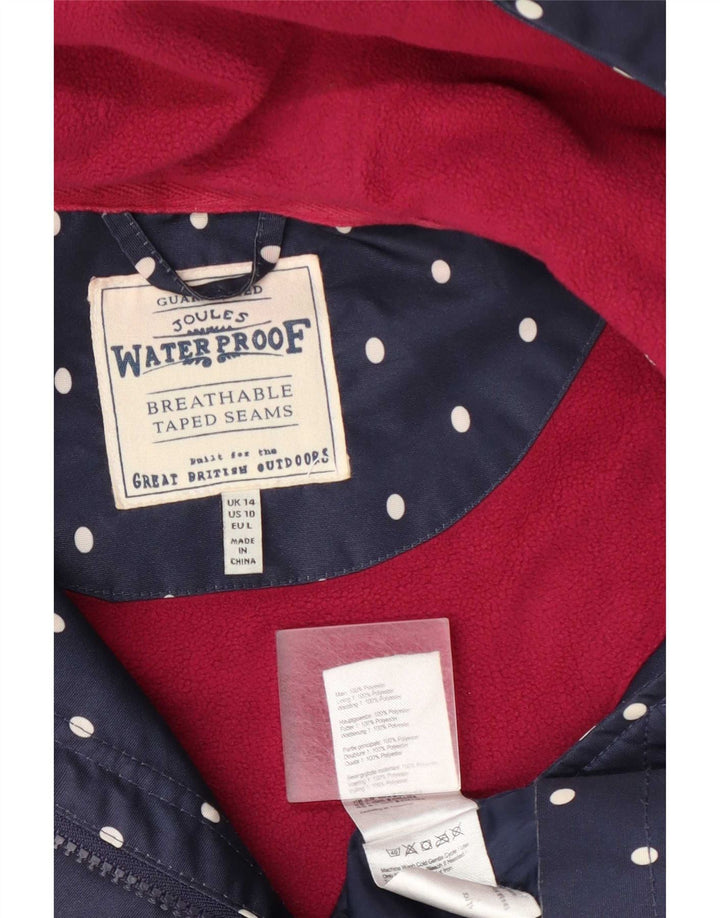Impermeabile con cappuccio da donna Joules UK 14 grande poliestere a pois blu navy