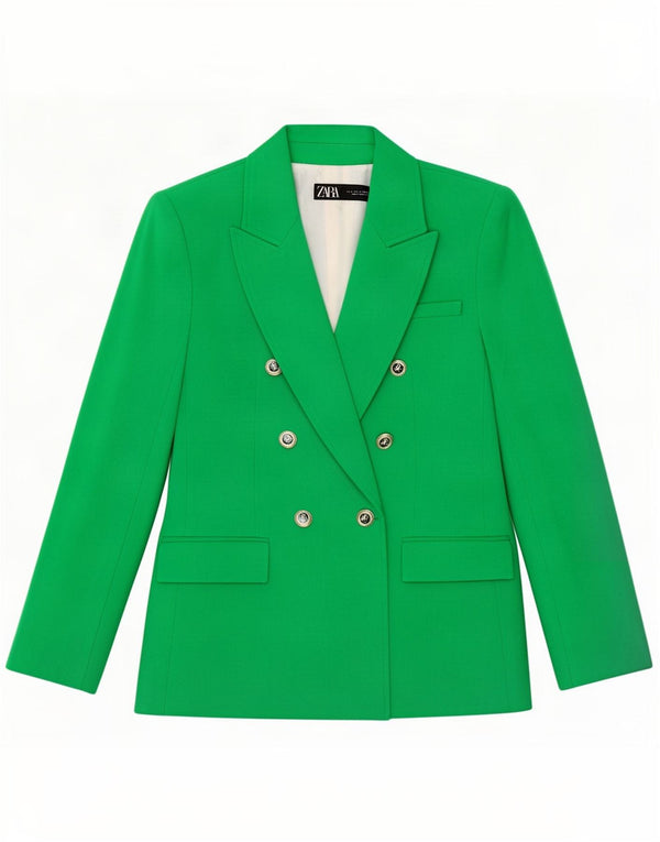 Giacca blazer doppiopetto da donna Zara UK 10 piccola verde poliestere