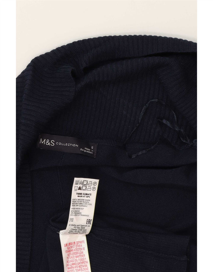 Maglione cardigan aperto da donna Marks & Spencer UK 10 piccolo viscosa blu navy