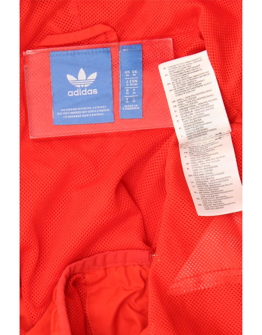 Giacca da ginnastica da uomo con cappuccio Adidas, giacca in poliestere color block rosso medio