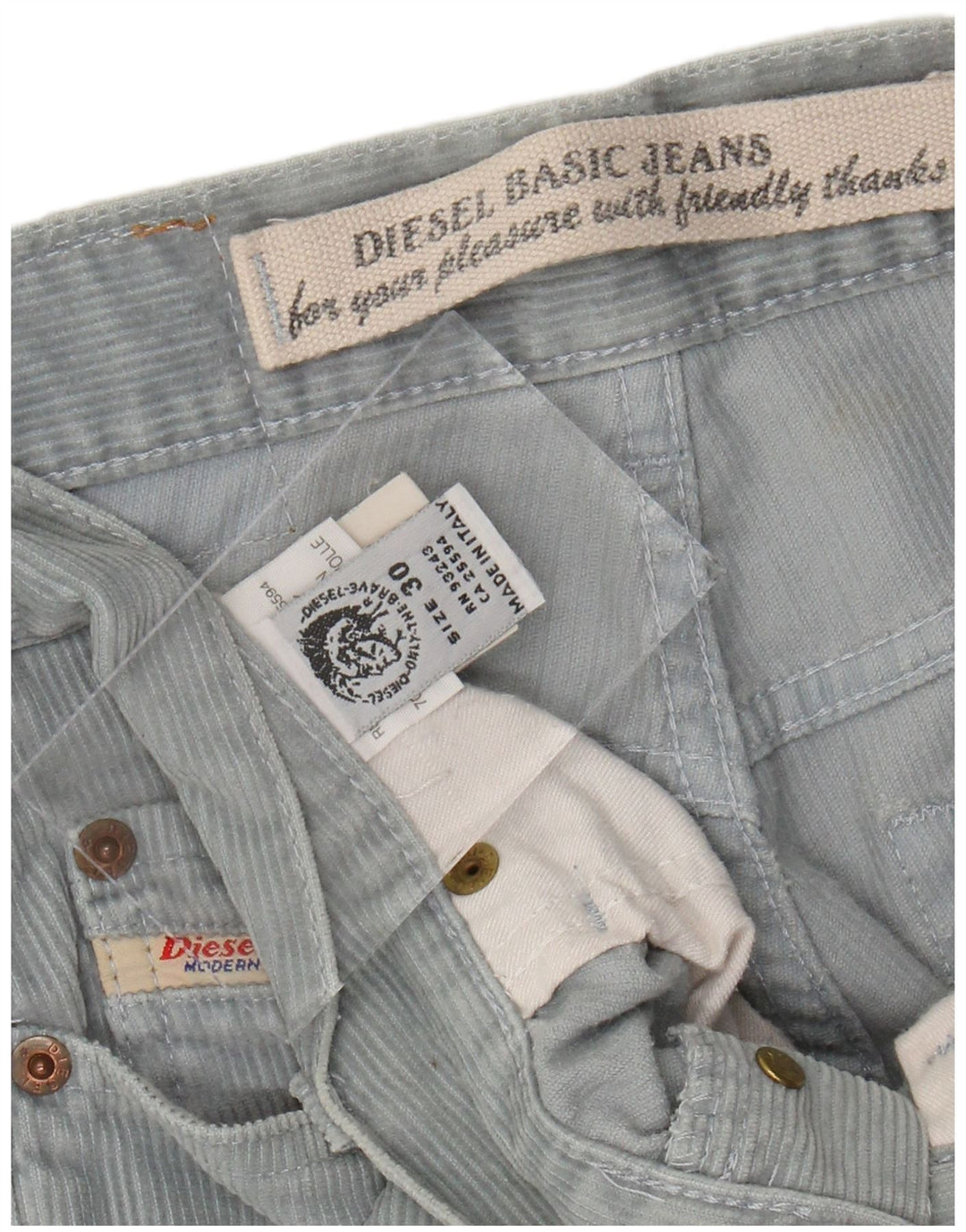 DIESEL Pantaloni dritti da uomo in velluto a coste W30 L31 in cotone blu