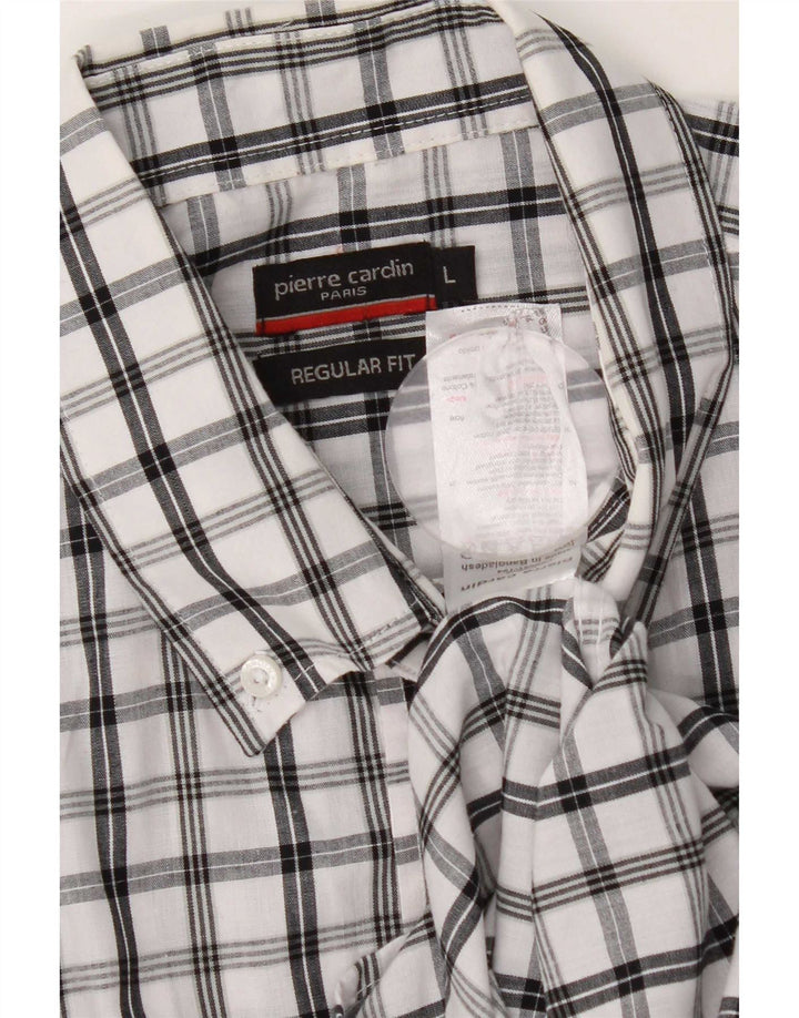 Camicia da uomo a maniche corte, vestibilità regolare, Pierre Cardin, grande motivo a quadri bianchi
