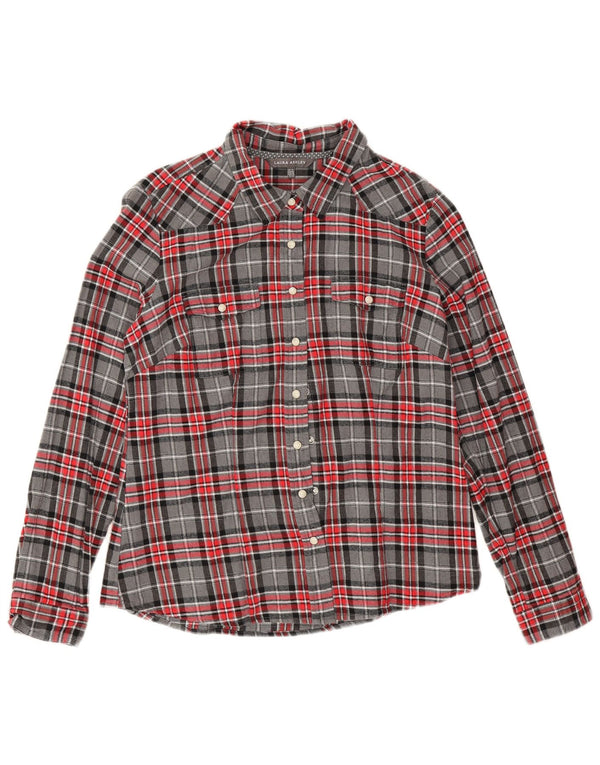 Camicia in flanella da donna Laura Ashley UK 14 Cotone a quadri grigio grande