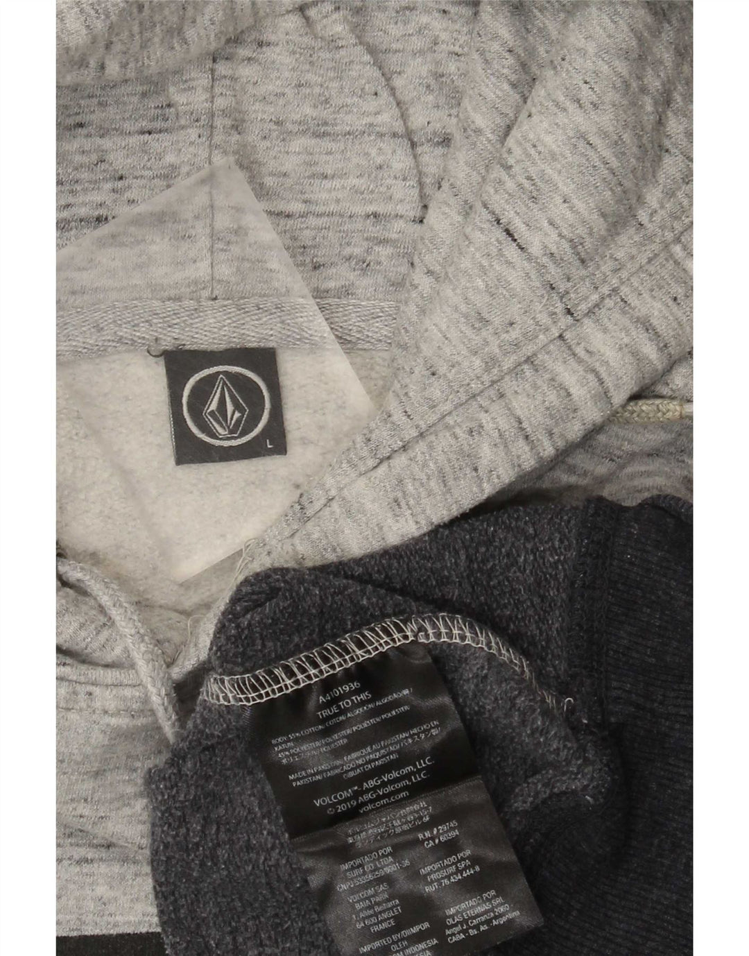 Felpa con cappuccio grafica da uomo Volcom, grande, in cotone color block grigio