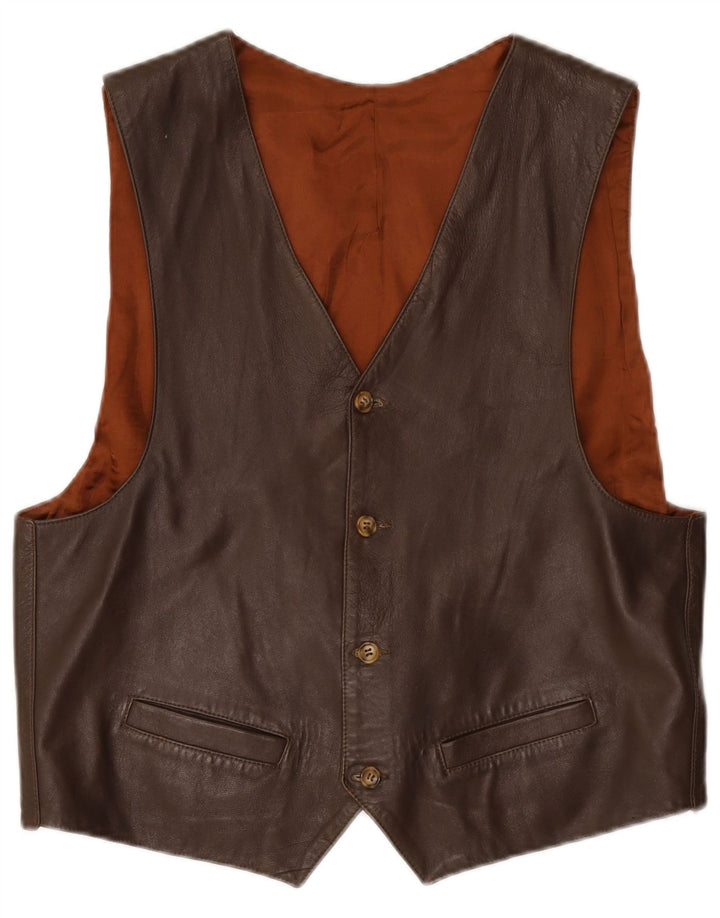 Gilet in pelle vintage da uomo XL marrone