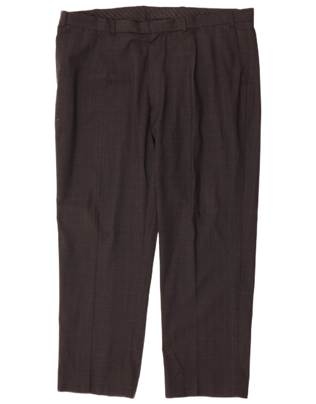 Pantaloni da abito dritti da uomo Marks & Spencer W44 L31 Poliestere a quadri grigi