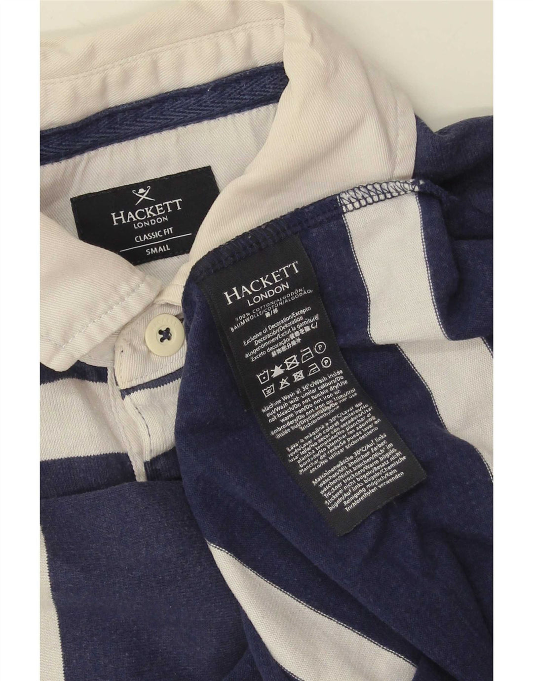 Polo da rugby da uomo a maniche lunghe Hackett, piccola, a righe blu navy
