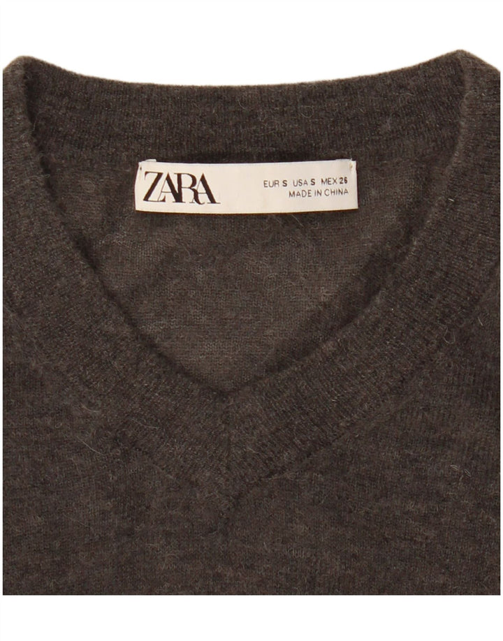 Maglione corto con scollo a V da donna Zara UK 10 piccolo grigio