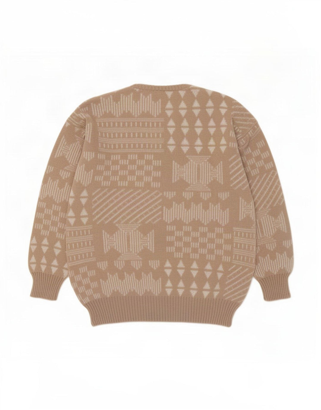 Maglione girocollo da uomo vintage IT 48 Lana patchwork beige medio