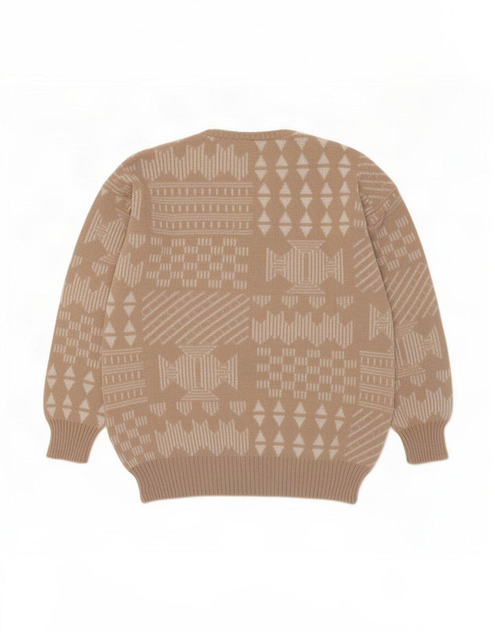 Maglione girocollo da uomo vintage IT 48 Lana patchwork beige medio
