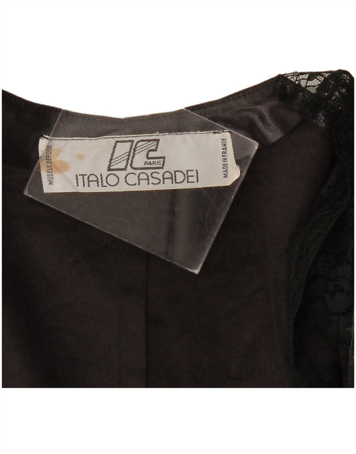 Top cardigan manica 3/4 da donna VINTAGE UK 10 piccolo nero