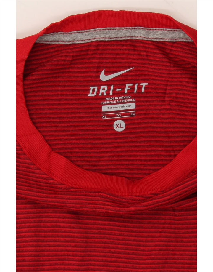 NIKE Mens Dri Fit T-Shirt Top XL Red Striped Polyester Vintage Nike and Second-Hand Nike from Messina Hembry 