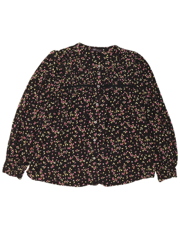 Camicetta camicia da donna Marks & Spencer UK 14 grande viscosa floreale nera