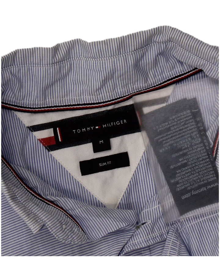 Camicia slim fit da uomo Tommy Hilfiger blu medio in cotone gessato