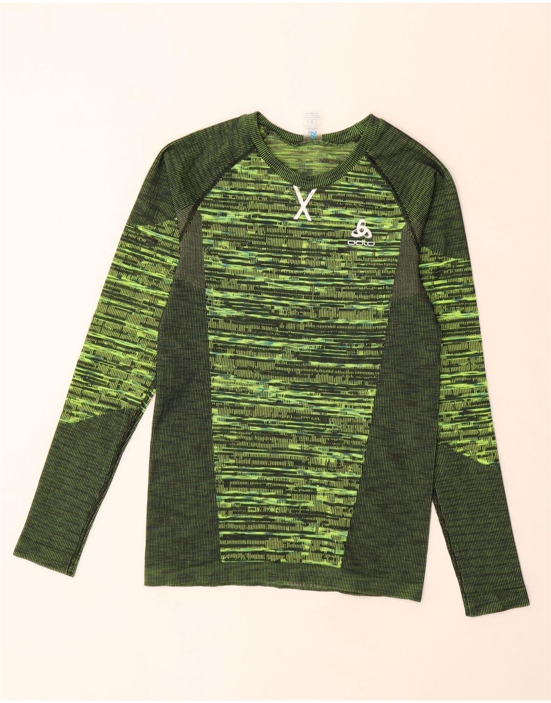 Maglia da donna Odlo a maniche lunghe UK 12 Poliestere geometrico verde medio