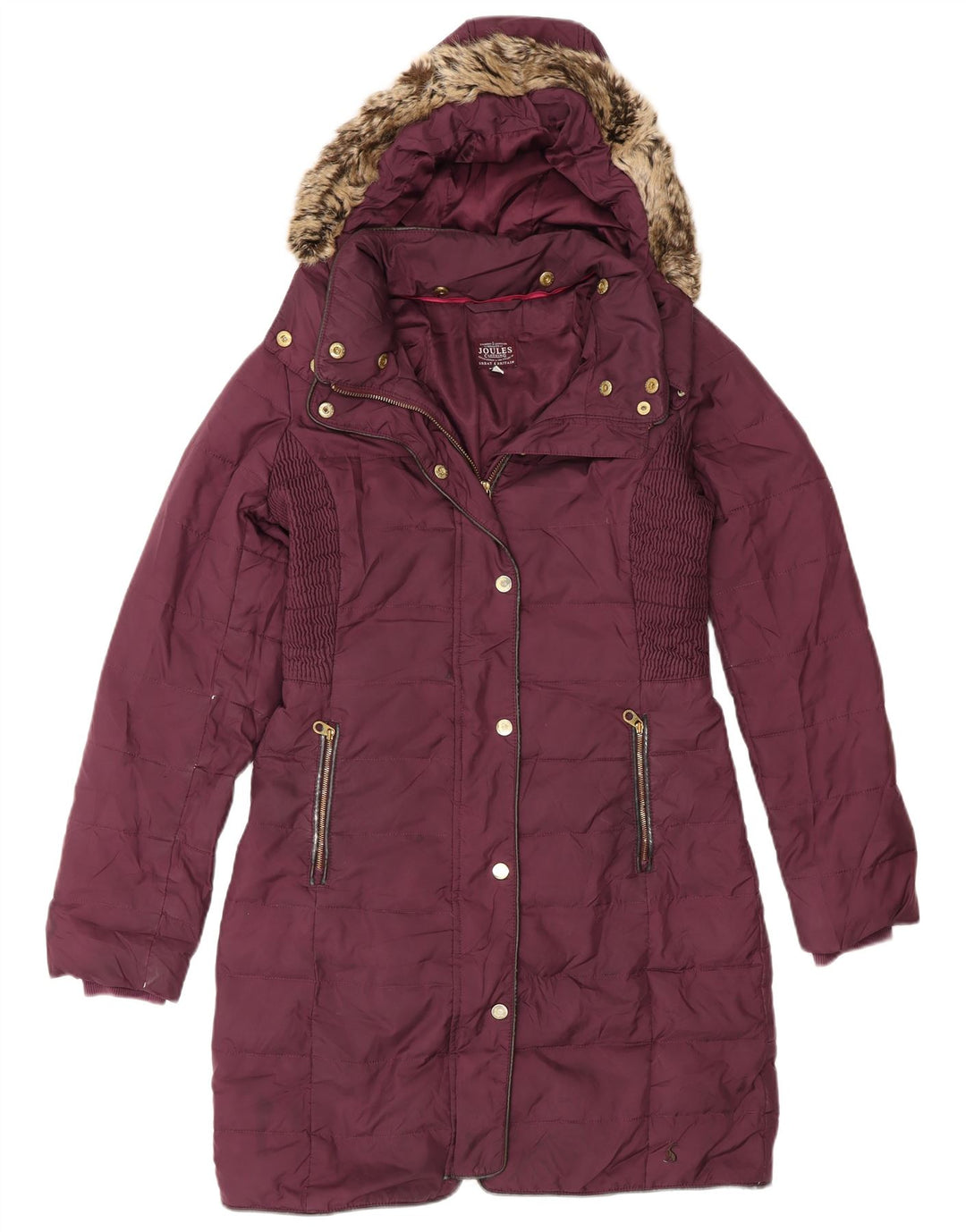 Cappotto imbottito con cappuccio da donna Joules UK 8 piccolo poliestere bordeaux