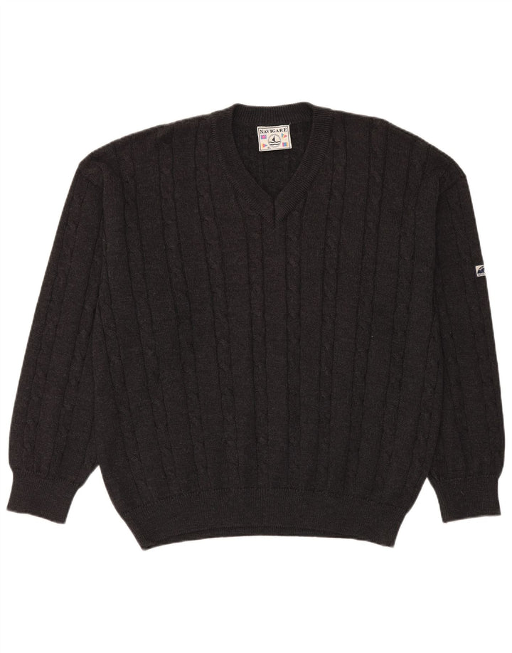Maglione da uomo con scollo a V Navigare XL in lana grigia