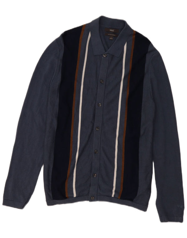 Maglione cardigan da uomo Marks & Spencer grande cotone a righe blu
