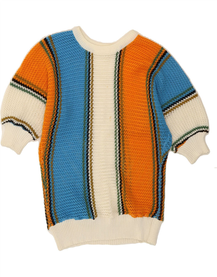 VINTAGE Womens Crew Neck Jumper Sweater UK 12 Medium Multicoloured Striped Vintage Vintage and Second-Hand Vintage from Messina Hembry 