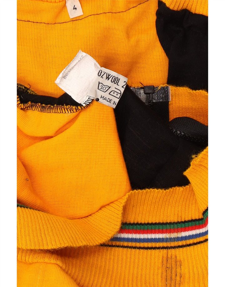 Giubbotto bomber lavorato a maglia da uomo vintage UK 38 in lana color block giallo medio