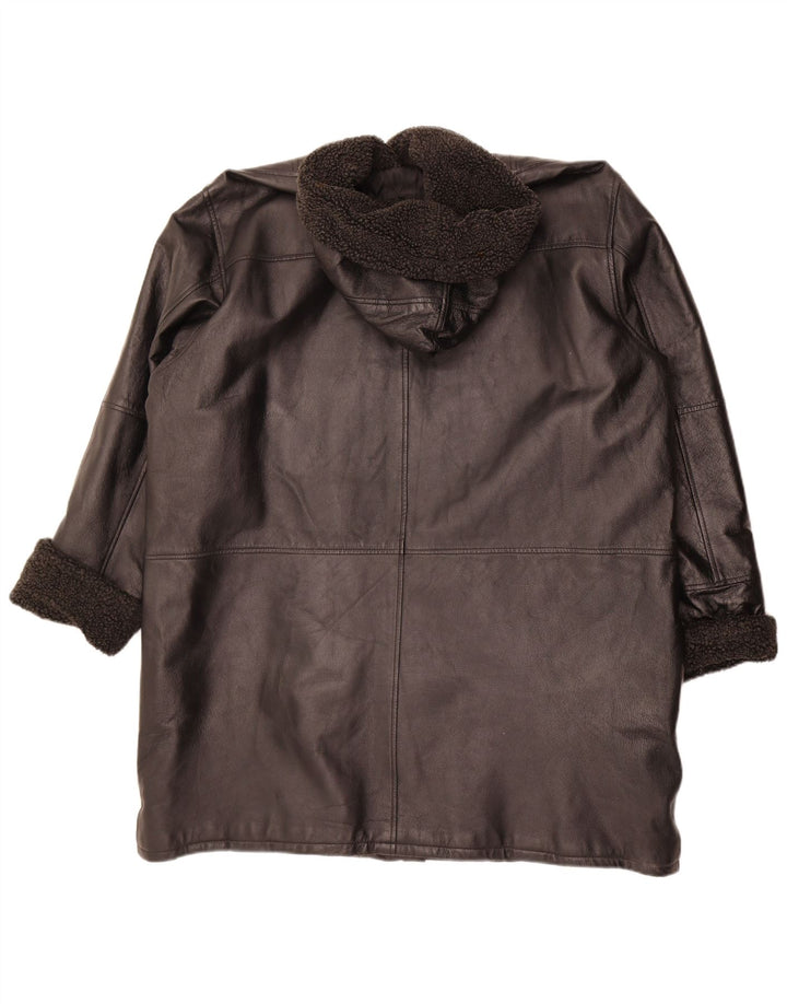 Cappotto in pelle con cappuccio da donna Modern Classics UK 22 3XL Pelle nera