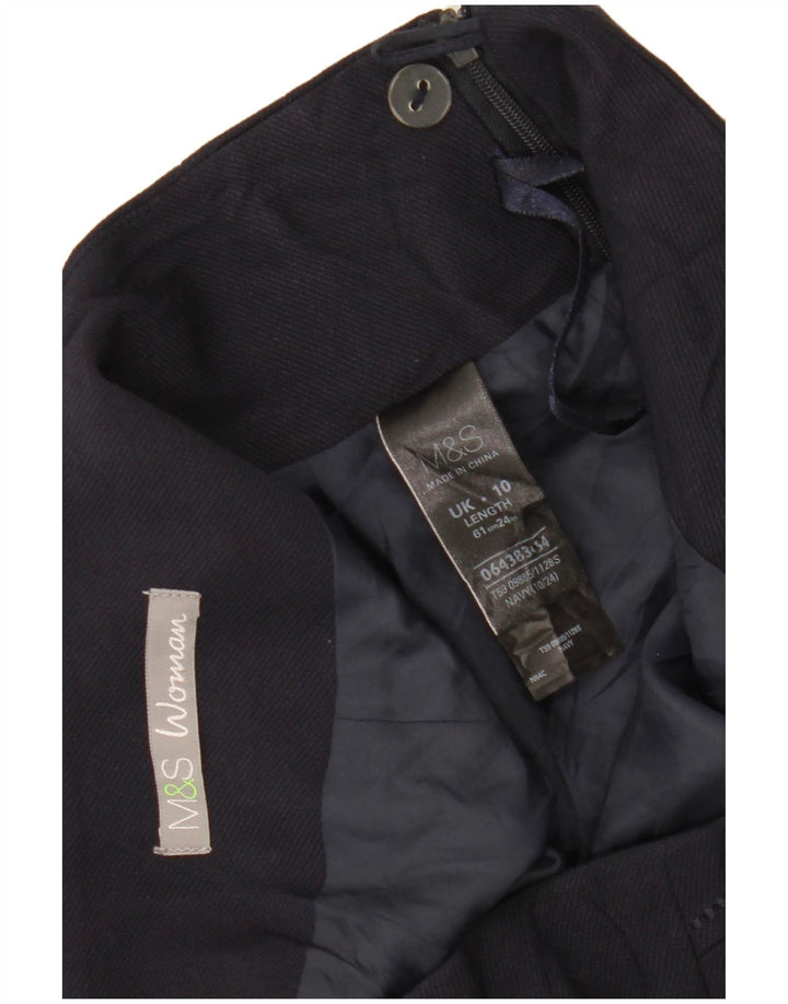 Gonna dritta da donna MARKS & SPENCER UK 10 piccola W30 poliestere blu navy