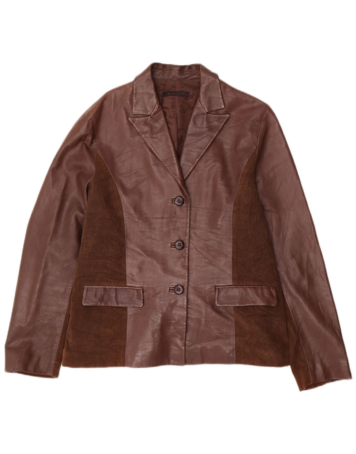 Giacca blazer in pelle da donna a 3 bottoni Evolution IT 48 XL Blocco colore marrone