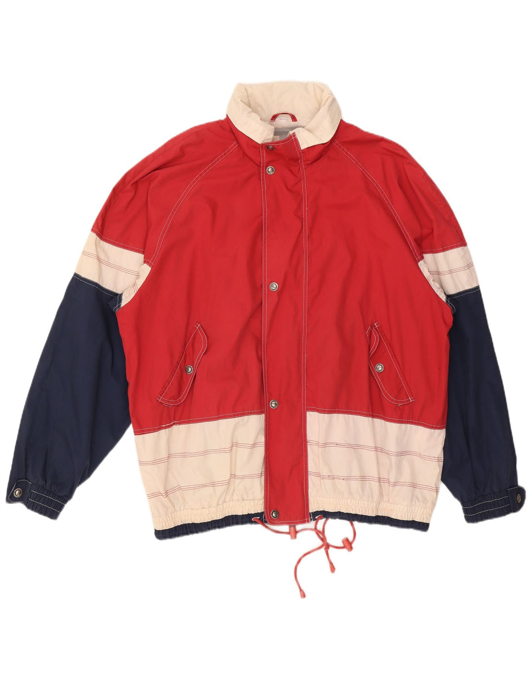 Giacca a vento vintage da uomo con cappuccio UK 44 2XL Poliestere color block rosso