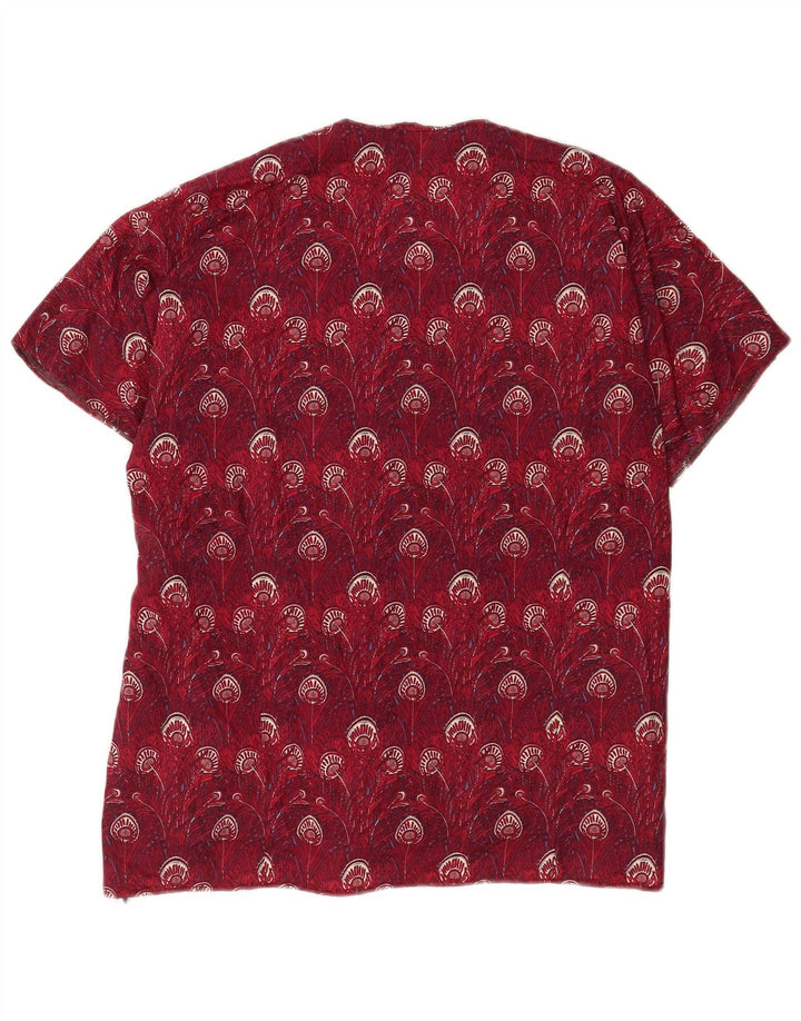 Top camicetta vintage da donna con motivo astratto UK 14 grande bordeaux