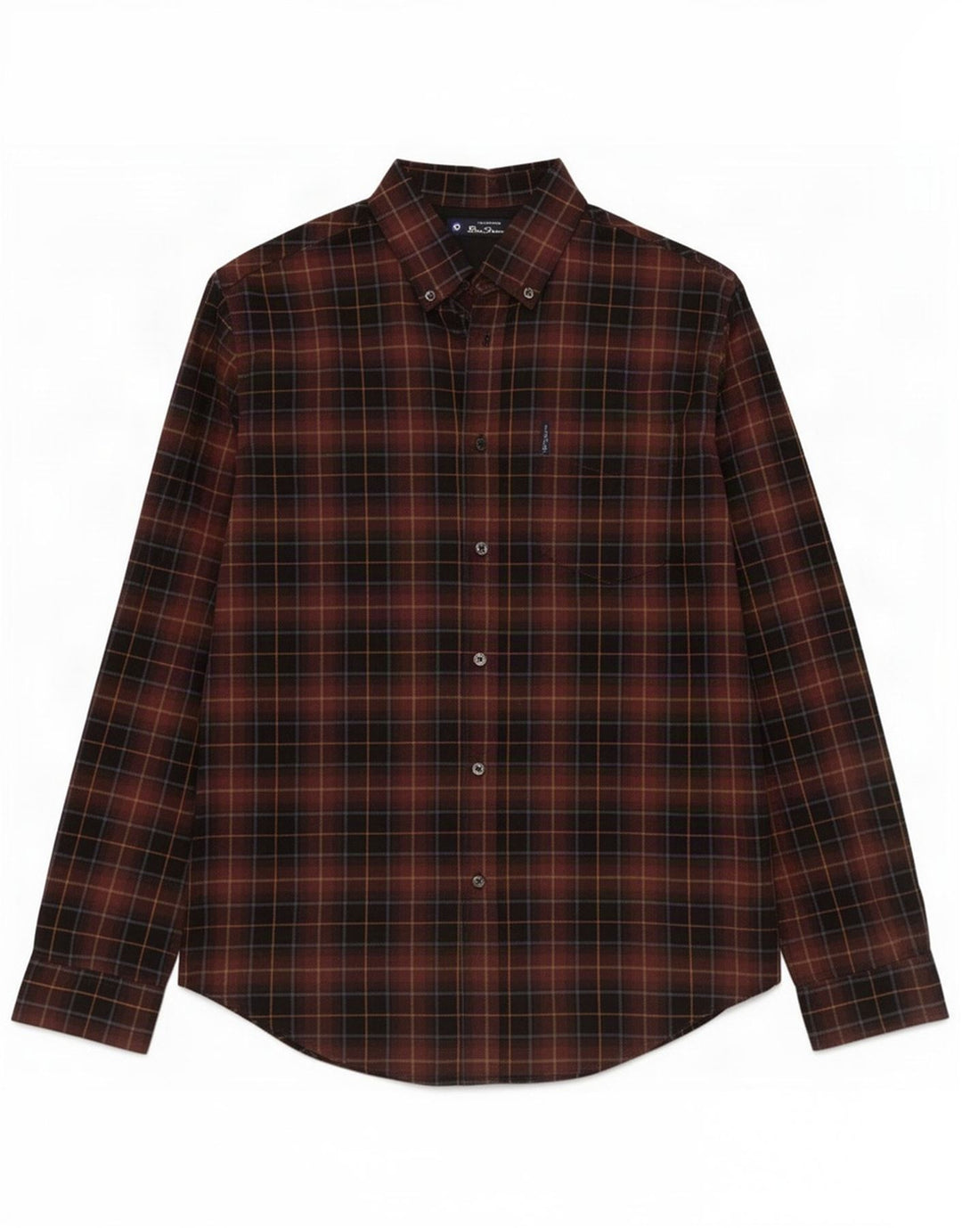Camicia da uomo Ben Sherman in cotone a quadri marrone medio