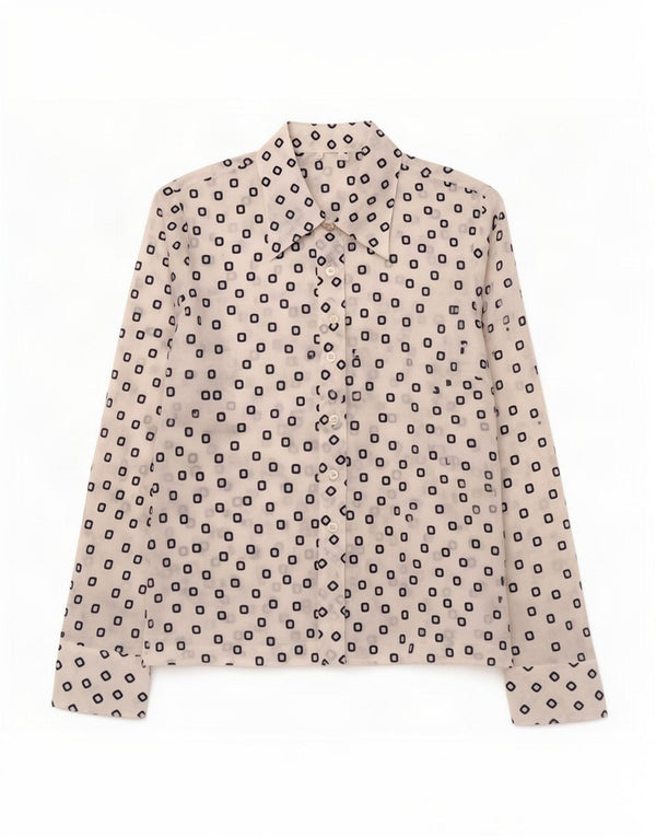 Camicia vintage da donna IT 48 XL bianca geometrica