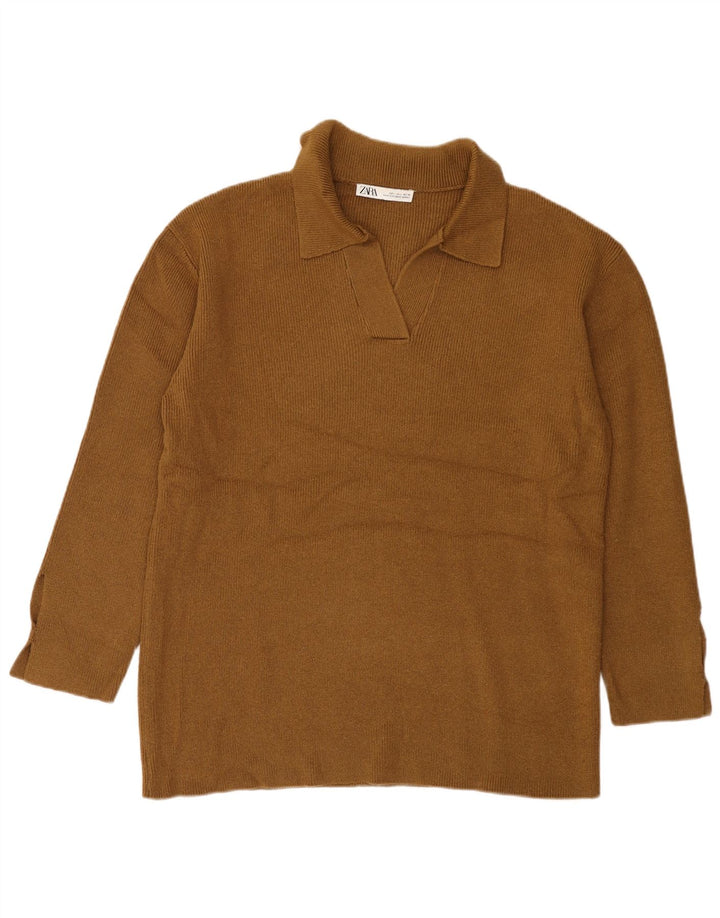 Maglione maglione collo alto da donna Zara UK 16 grande marrone
