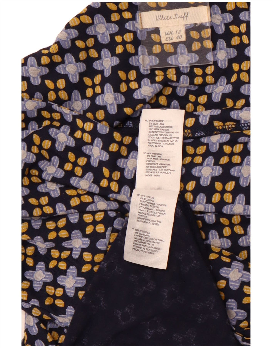 WHITE STUFF Abito a trapezio da donna UK 12 Viscosa floreale medio blu navy