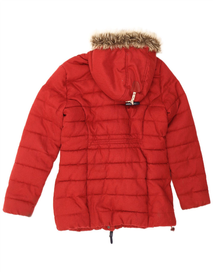 Cappotto imbottito con cappuccio da donna Superdry UK 16 Large Rosso Poliestere